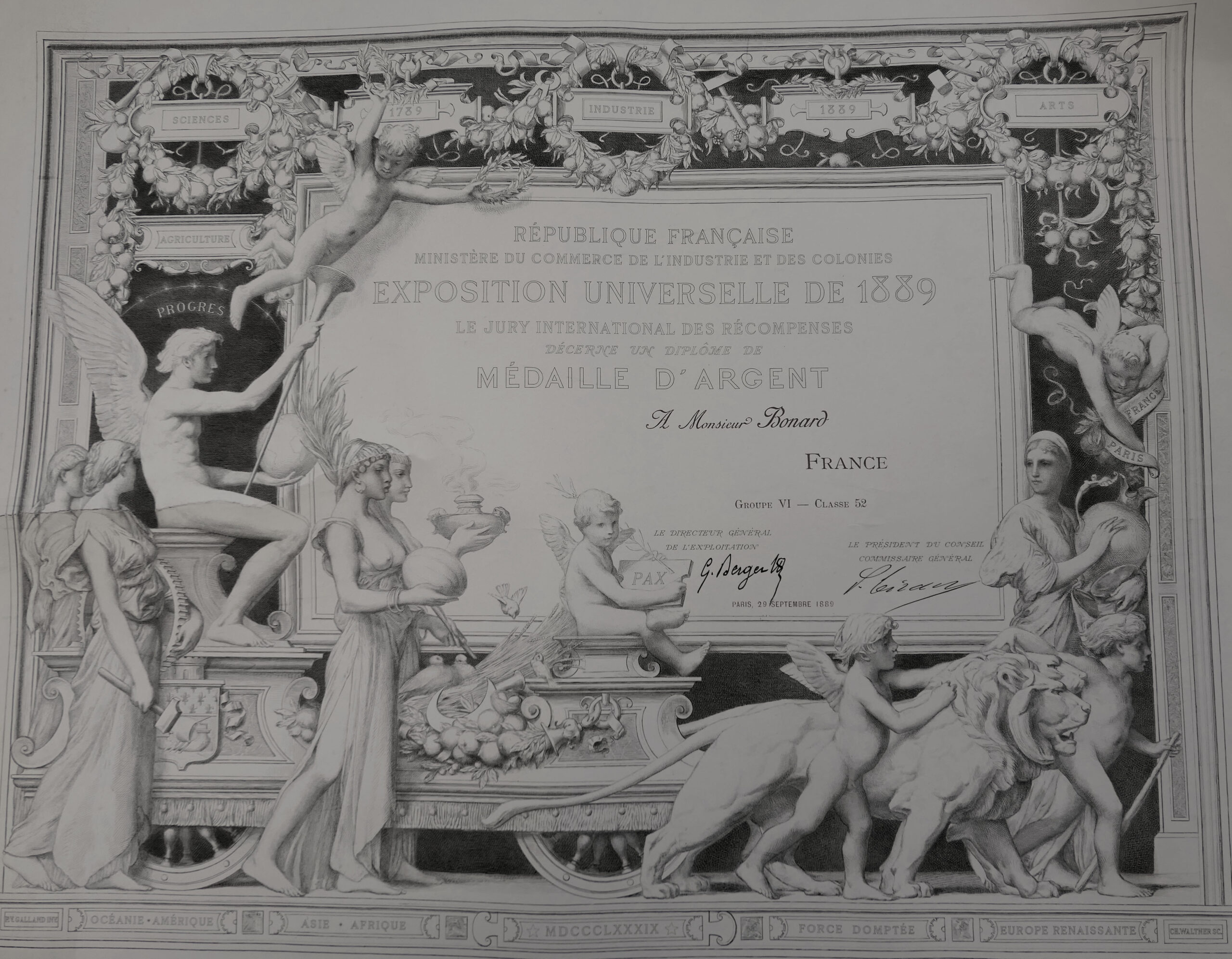 Diplôme médaille Exposition Universelle